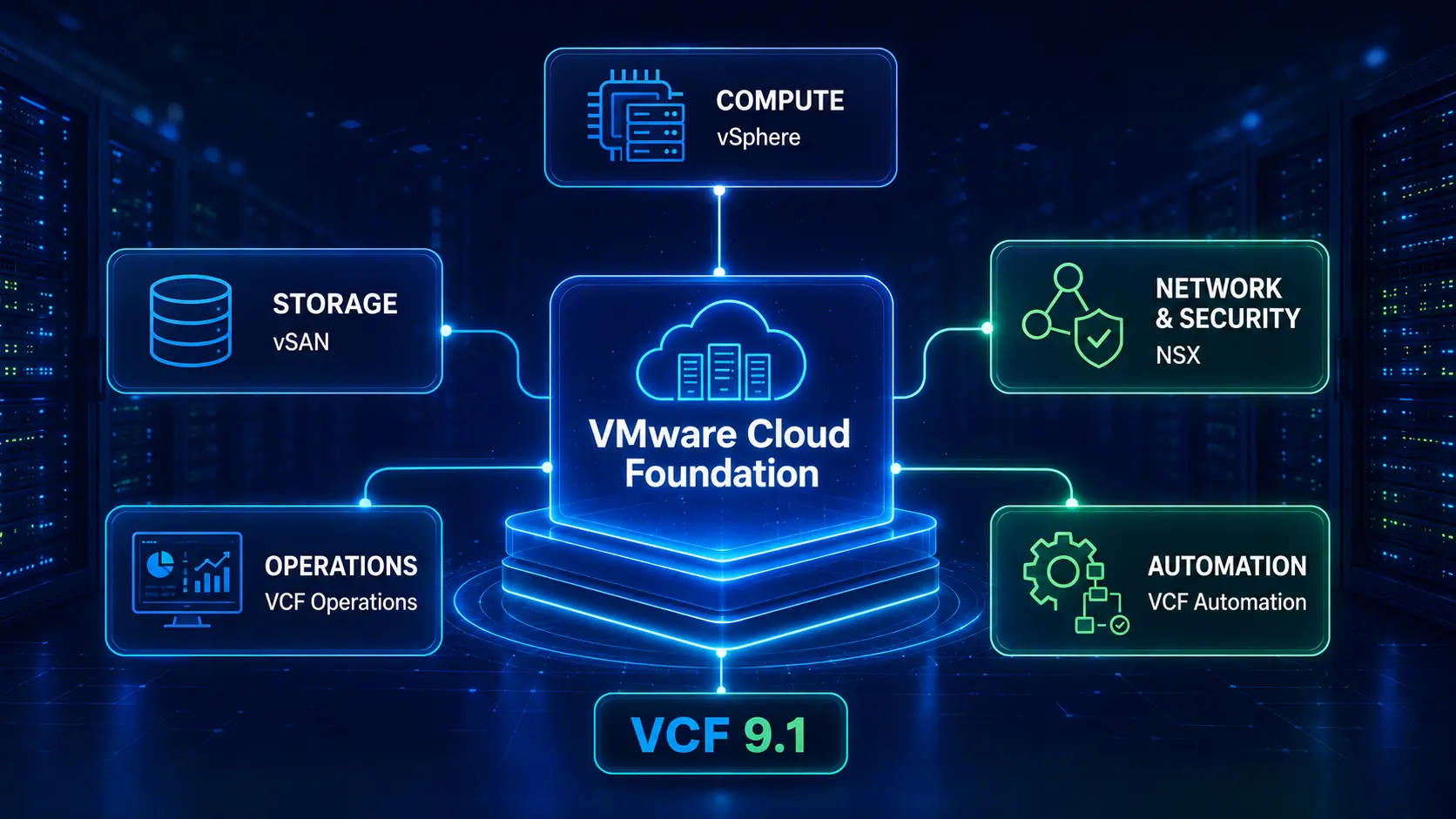 معماری VMware Cloud Foundation و ارتباط Compute، Storage، Network، Operations و Automation